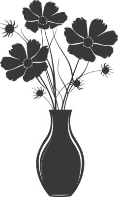 AI generated Silhouette cosmos flower in the vase black color only
