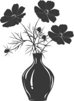 AI generated Silhouette cosmos flower in the vase black color only vector