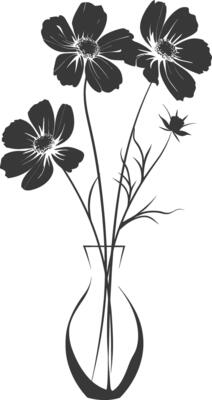 AI generated Silhouette cosmos flower in the vase black color only
