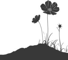 AI generated Silhouette cosmos flower in the ground black color only vector