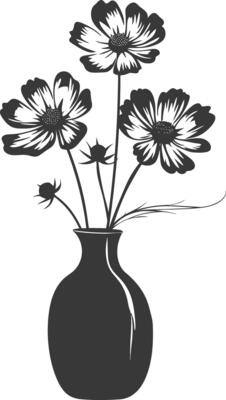 AI generated Silhouette cosmos flower in the vase black color only