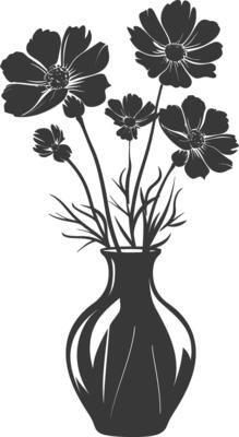 AI generated Silhouette cosmos flower in the vase black color only
