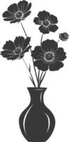 AI generated Silhouette cosmos flower in the vase black color only vector