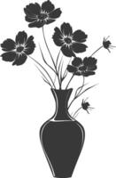 AI generated Silhouette cosmos flower in the vase black color only vector