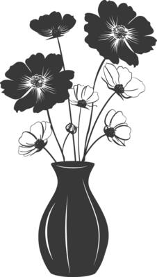AI generated Silhouette cosmos flower in the vase black color only