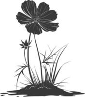 AI generated Silhouette cosmos flower in the ground black color only vector