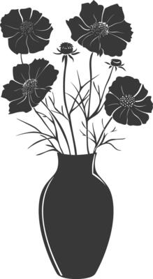 AI generated Silhouette cosmos flower in the vase black color only