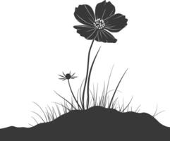 AI generated Silhouette cosmos flower in the ground black color only vector