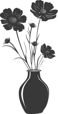 AI generated Silhouette cosmos flower in the vase black color only