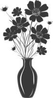 AI generated Silhouette cosmos flower in the vase black color only vector