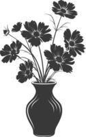 AI generated Silhouette cosmos flower in the vase black color only vector