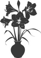 AI generated Silhouette amaryllis flower in the vase black color only vector