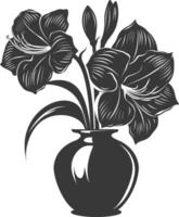 AI generated Silhouette amaryllis flower in the vase black color only vector