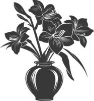 AI generated Silhouette amaryllis flower in the vase black color only vector