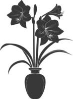 AI generated Silhouette amaryllis flower in the vase black color only vector