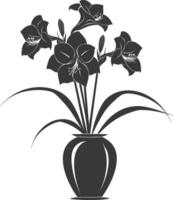 AI generated Silhouette amaryllis flower in the vase black color only vector