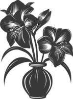 AI generated Silhouette amaryllis flower in the vase black color only vector