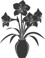 AI generated Silhouette amaryllis flower in the vase black color only vector