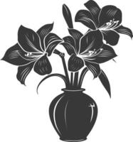 AI generated Silhouette amaryllis flower in the vase black color only vector