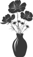 AI generated Silhouette cosmos flower in the vase black color only vector