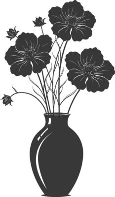 AI generated Silhouette cosmos flower in the vase black color only