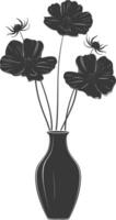 AI generated Silhouette cosmos flower in the vase black color only vector