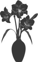 AI generated Silhouette amaryllis flower in the vase black color only vector
