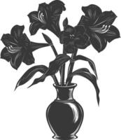 AI generated Silhouette amaryllis flower in the vase black color only vector