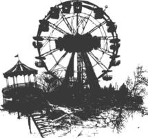 AI generated silhouette abandoned amusement park black color only vector