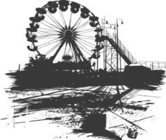 AI generated silhouette abandoned amusement park black color only vector