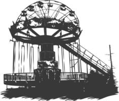 AI generated silhouette abandoned amusement park black color only vector