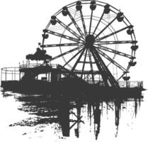 AI generated silhouette abandoned amusement park black color only vector