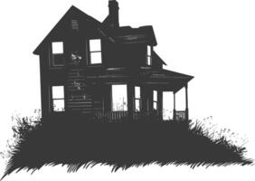 AI generated silhouette abandoned home or house black color only vector