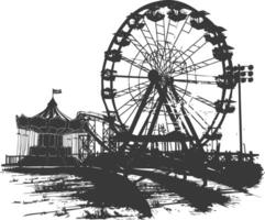 AI generated silhouette abandoned amusement park black color only vector