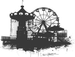 AI generated silhouette abandoned amusement park black color only vector