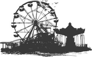 AI generated silhouette abandoned amusement park black color only vector