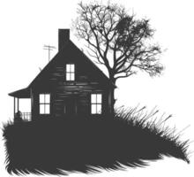 AI generated silhouette abandoned home or house black color only vector