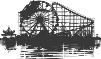 AI generated silhouette abandoned amusement park black color only vector