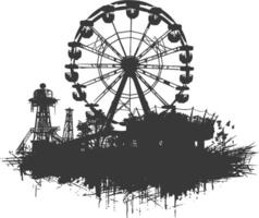 AI generated silhouette abandoned amusement park black color only vector