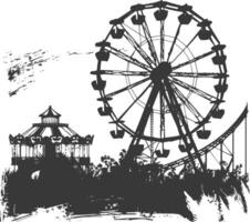 AI generated silhouette abandoned amusement park black color only vector