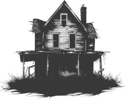 AI generated silhouette abandoned home or house black color only vector