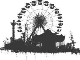 AI generated silhouette abandoned amusement park black color only vector