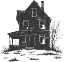 AI generated silhouette abandoned home or house black color only vector