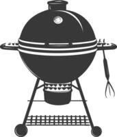 AI generated silhouette a barbecue grill offset smoker top down black color only vector