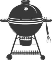 AI generated silhouette a barbecue grill offset smoker top down black color only vector