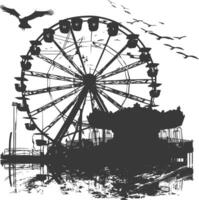 AI generated silhouette abandoned amusement park black color only vector