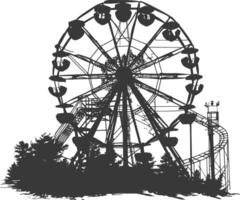 AI generated silhouette abandoned amusement park black color only vector