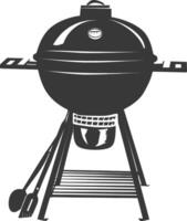 AI generated silhouette a barbecue grill offset smoker top down black color only vector