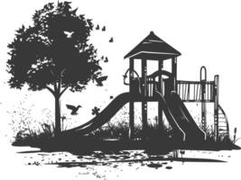 AI generated silhouette abandoned playground black color only vector