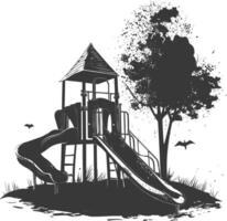 AI generated silhouette abandoned playground black color only vector